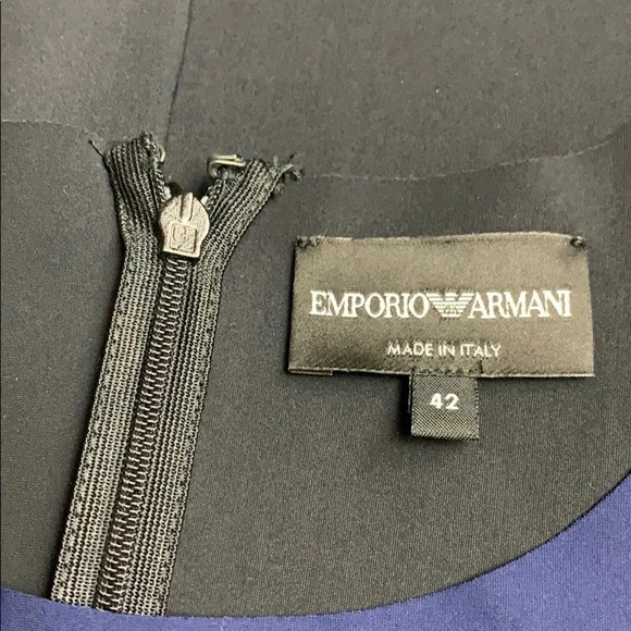 Emporio Armani Dress Black Blue Fitted Career Sleeveless Color block 42 Midi - Picture 6 of 7